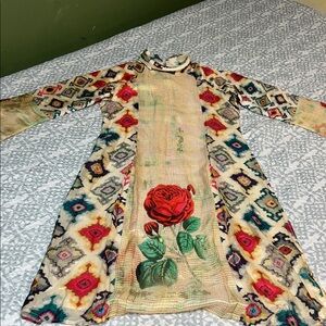 Floral Patterned Dress with Red Rose